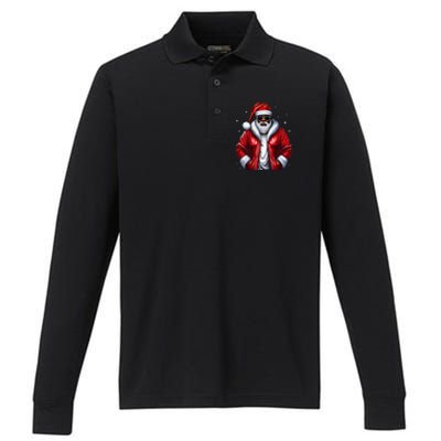 African American Santa Christmas Pajama Cool Black XMas Performance Long Sleeve Polo