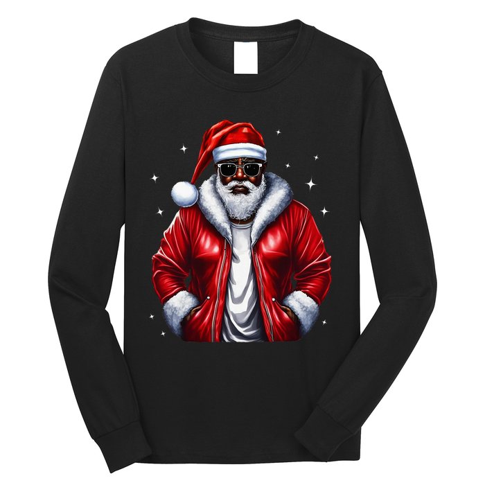 African American Santa Christmas Pajama Cool Black XMas Long Sleeve Shirt