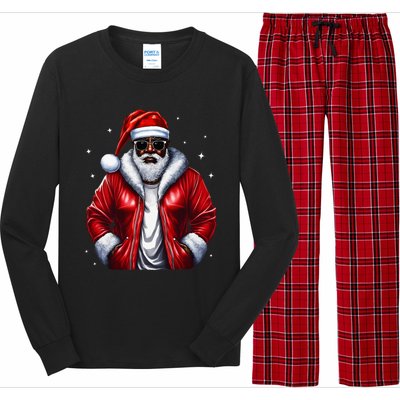 African American Santa Christmas Pajama Cool Black XMas Long Sleeve Pajama Set