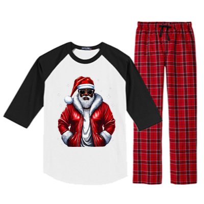 African American Santa Christmas Pajama Cool Black XMas Raglan Sleeve Pajama Set