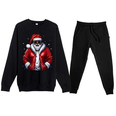 African American Santa Christmas Pajama Cool Black XMas Premium Crewneck Sweatsuit Set