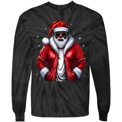 African American Santa Christmas Pajama Cool Black XMas Tie-Dye Long Sleeve Shirt