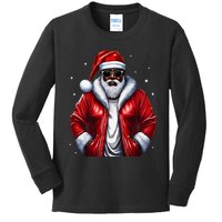 African American Santa Christmas Pajama Cool Black XMas Kids Long Sleeve Shirt