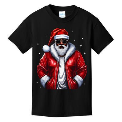 African American Santa Christmas Pajama Cool Black XMas Kids T-Shirt