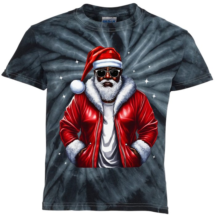 African American Santa Christmas Pajama Cool Black XMas Kids Tie-Dye T-Shirt