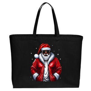 African American Santa Christmas Pajama Cool Black XMas Cotton Canvas Jumbo Tote