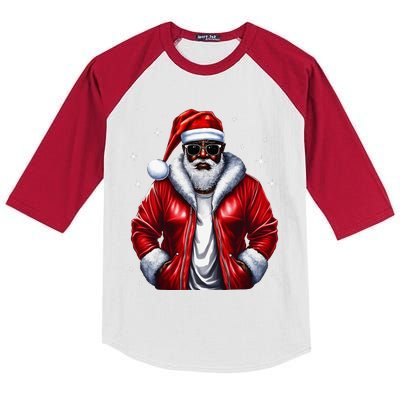 African American Santa Christmas Pajama Cool Black XMas Kids Colorblock Raglan Jersey