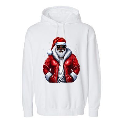 African American Santa Christmas Pajama Cool Black XMas Garment-Dyed Fleece Hoodie