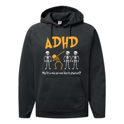 ADHD Awareness Skeleton Why Fit In When You Were Born To Stand Out Performance Fleece Hoodie