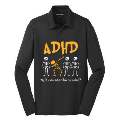 ADHD Awareness Skeleton Why Fit In When You Were Born To Stand Out Silk Touch Performance Long Sleeve Polo