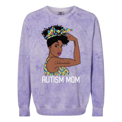 Autism Awareness Strong Mom Afro Mother Black Meaningful Gift Colorblast Crewneck Sweatshirt