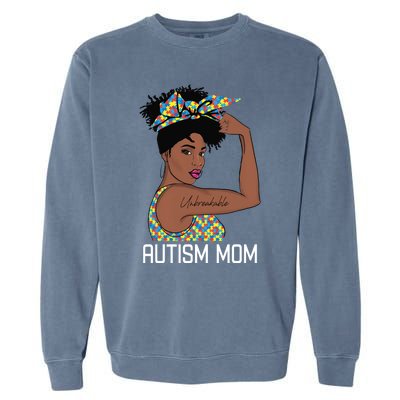 Autism Awareness Strong Mom Afro Mother Black Meaningful Gift Garment-Dyed Sweatshirt