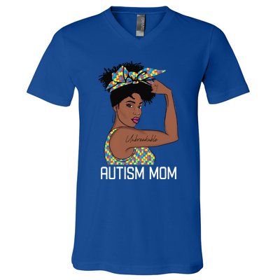 Autism Awareness Strong Mom Afro Mother Black Meaningful Gift V-Neck T-Shirt