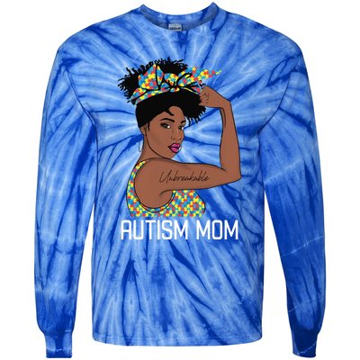 Autism Awareness Strong Mom Afro Mother Black Meaningful Gift Tie-Dye Long Sleeve Shirt