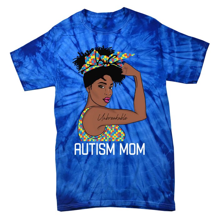 Autism Awareness Strong Mom Afro Mother Black Meaningful Gift Tie-Dye T-Shirt