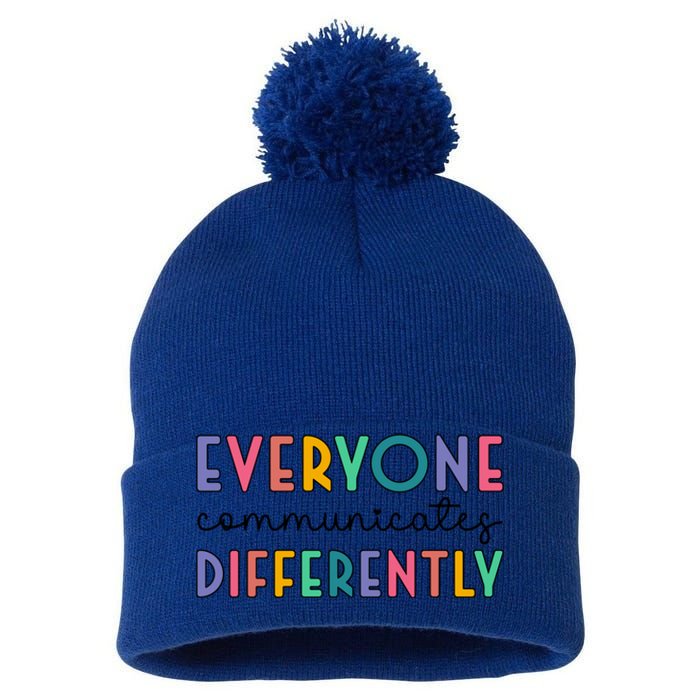 Autism Awareness Support Everyone Communicates Differently Gift Pom Pom 12in Knit Beanie