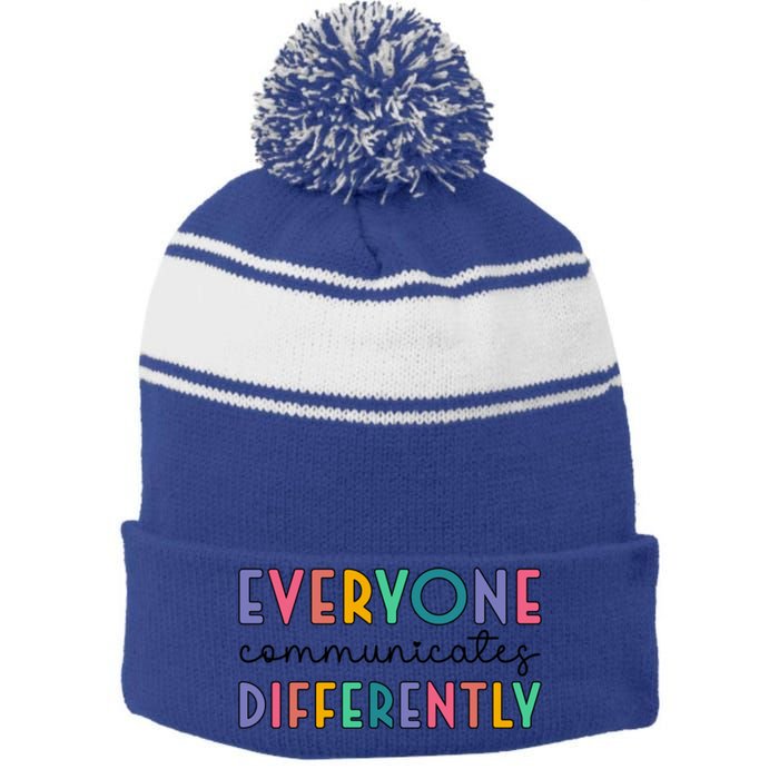 Autism Awareness Support Everyone Communicates Differently Gift Stripe Pom Pom Beanie