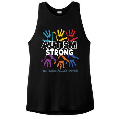 Autism Awareness Strong Autism Love Support Educate Advocate Ladies PosiCharge Tri-Blend Wicking Tank