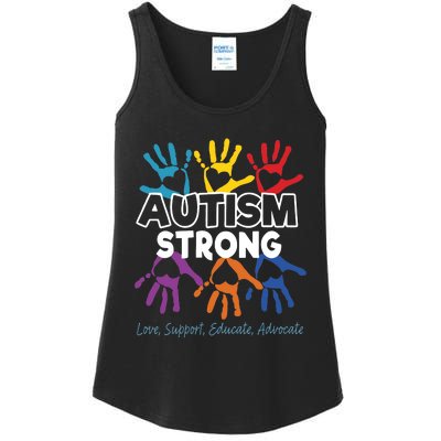 Autism Awareness Strong Autism Love Support Educate Advocate Ladies Essential Tank