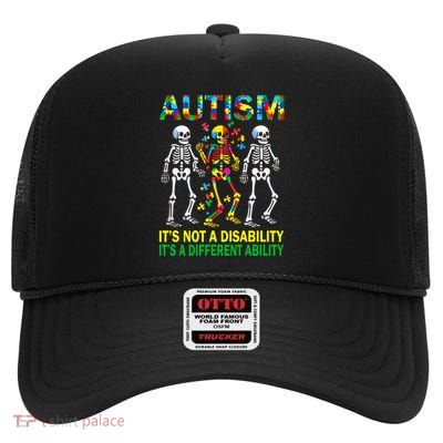 Autism Awareness Skeleton Dancing Autistic Awareness Gift High Crown Mesh Back Trucker Hat