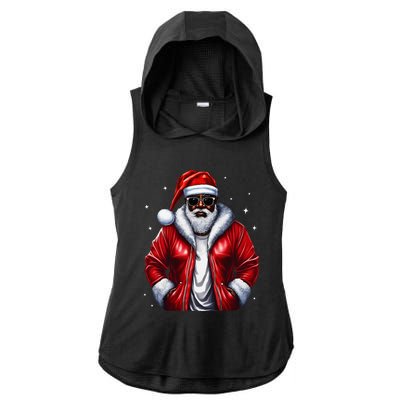 African American Santa Christmas Pajama Cool Black Xmas Ladies PosiCharge Tri-Blend Wicking Draft Hoodie Tank