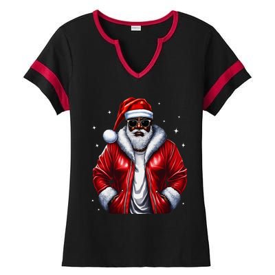 African American Santa Christmas Pajama Cool Black Xmas Ladies Halftime Notch Neck Tee