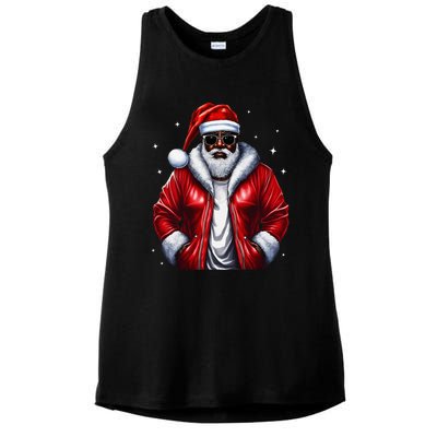 African American Santa Christmas Pajama Cool Black Xmas Ladies PosiCharge Tri-Blend Wicking Tank