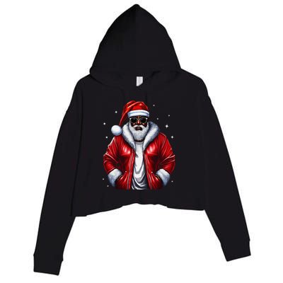 African American Santa Christmas Pajama Cool Black Xmas Crop Fleece Hoodie