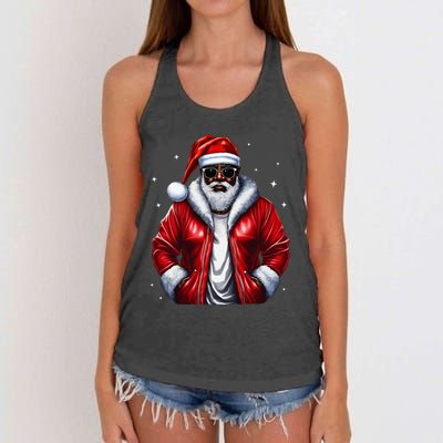 African American Santa Christmas Pajama Cool Black Xmas Women's Knotted Racerback Tank