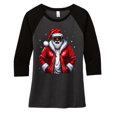 African American Santa Christmas Pajama Cool Black Xmas Women's Tri-Blend 3/4-Sleeve Raglan Shirt