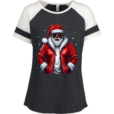 African American Santa Christmas Pajama Cool Black Xmas Enza Ladies Jersey Colorblock Tee