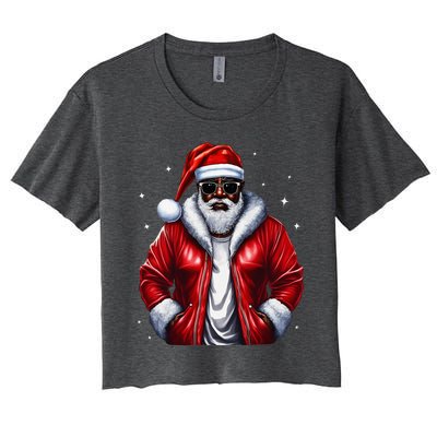 African American Santa Christmas Pajama Cool Black Xmas Women's Crop Top Tee