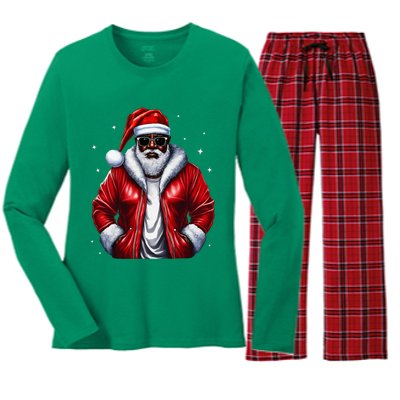 African American Santa Christmas Pajama Cool Black Xmas Women's Long Sleeve Flannel Pajama Set 