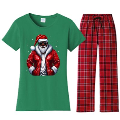 African American Santa Christmas Pajama Cool Black Xmas Women's Flannel Pajama Set