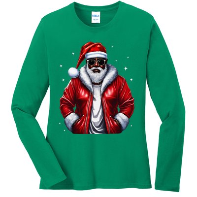 African American Santa Christmas Pajama Cool Black Xmas Ladies Long Sleeve Shirt