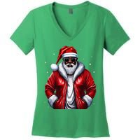 African American Santa Christmas Pajama Cool Black Xmas Women's V-Neck T-Shirt