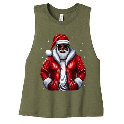 African American Santa Christmas Pajama Cool Black Xmas Women's Racerback Cropped Tank