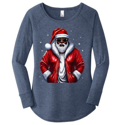 African American Santa Christmas Pajama Cool Black Xmas Women's Perfect Tri Tunic Long Sleeve Shirt