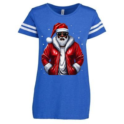 African American Santa Christmas Pajama Cool Black Xmas Enza Ladies Jersey Football T-Shirt