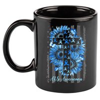 ALS Awareness Sunflower American Flag Cross 11oz C Handle Ceramic Mug