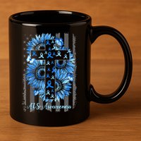 ALS Awareness Sunflower American Flag Cross 11oz C Handle Ceramic Mug