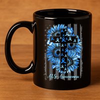 ALS Awareness Sunflower American Flag Cross 11oz C Handle Ceramic Mug
