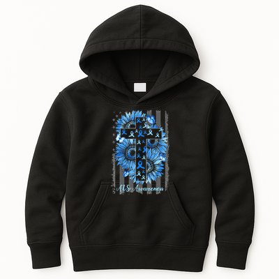 ALS Awareness Sunflower American Flag Cross Kids Hoodie