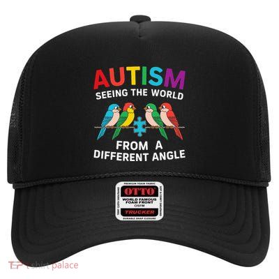 Autism Awareness Seeing The World Autistic Dad Mom Birds High Crown Mesh Back Trucker Hat