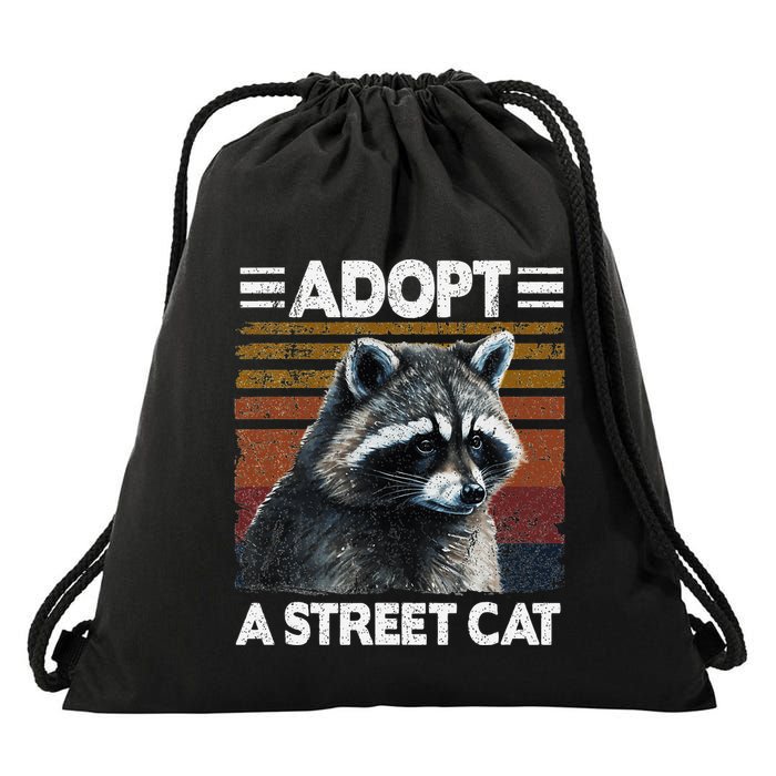 Adopt A S.T.R.E.E.T Cat Watercolor Raccoon Drawstring Bag