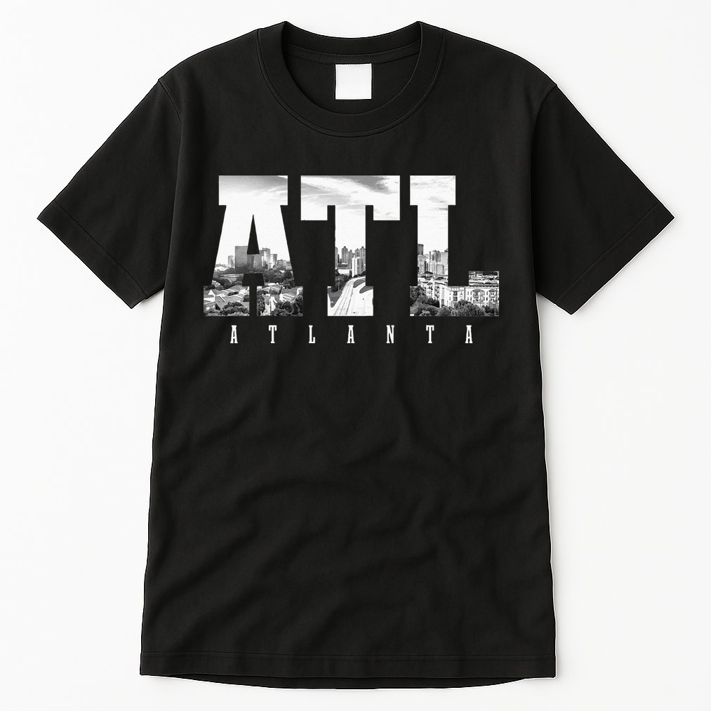 ATL Atlanta Skyline Pride Black & White Vintage Georgia Tall T-Shirt