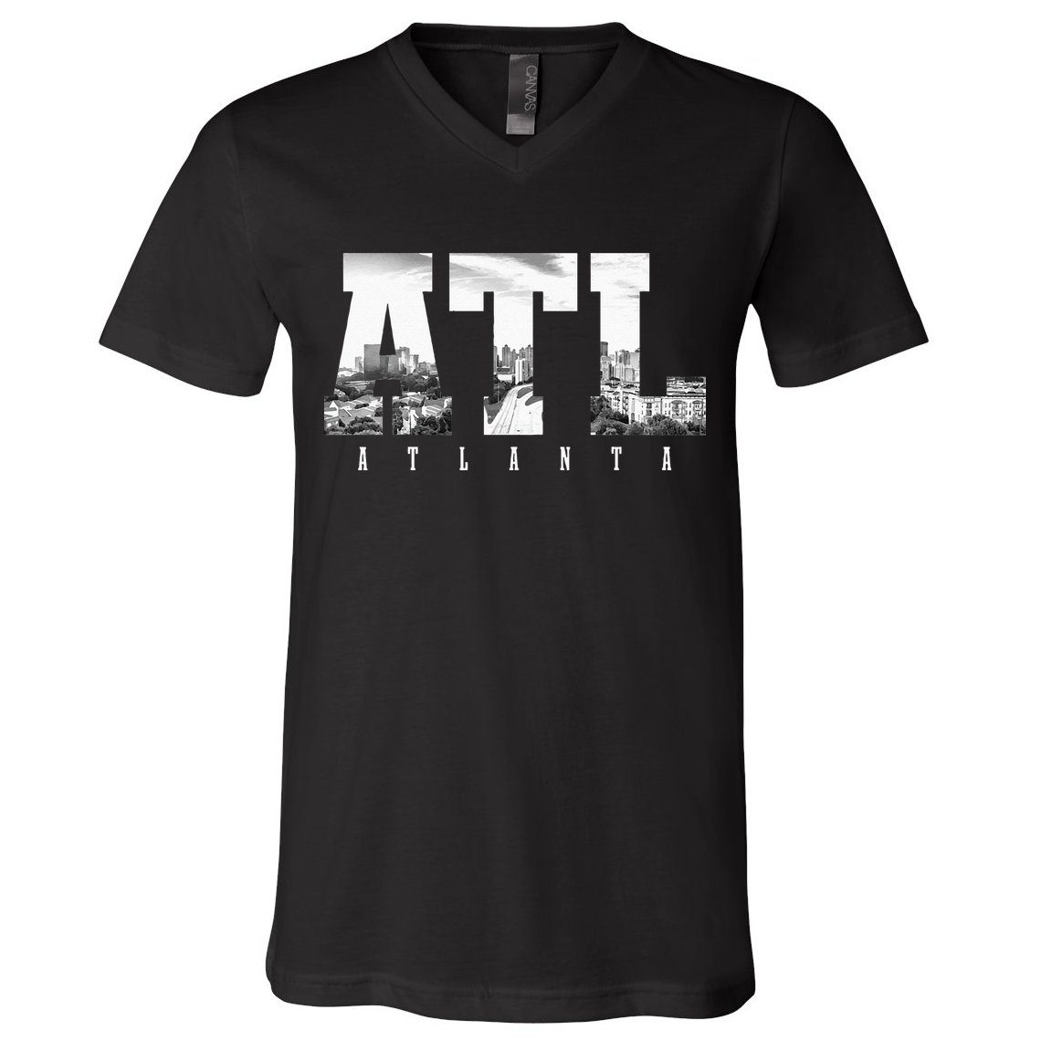 ATL Atlanta Skyline Pride Black & White Vintage Georgia V-Neck T-Shirt