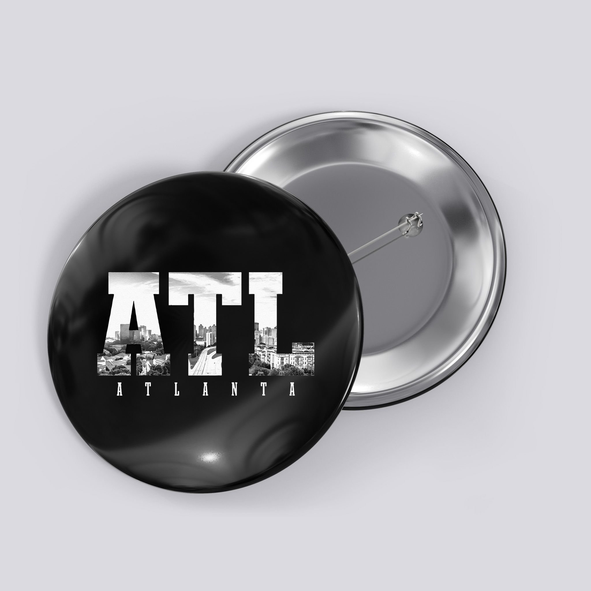 ATL Atlanta Skyline Pride Black & White Vintage Georgia Button