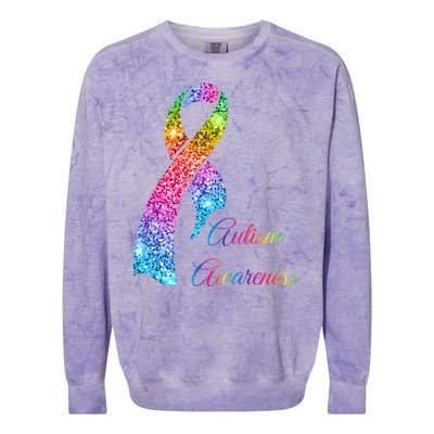 Autism Awareness Sparkle Glitter Ribbon Colorblast Crewneck Sweatshirt