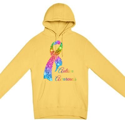 Autism Awareness Sparkle Glitter Ribbon Premium Pullover Hoodie